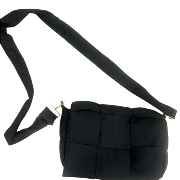 Black Quilted Puffer Crossbody Bag - Picture 1 of 4